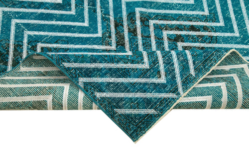 Geometric Carpet Turkuaz Geometrik Pamuk Yün El Dokuma Halısı 144x390 Agacan