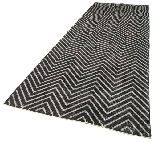 Geometric Carpet Siyah Geometrik Pamuk Yün El Dokuma Halısı 138x395 Agacan