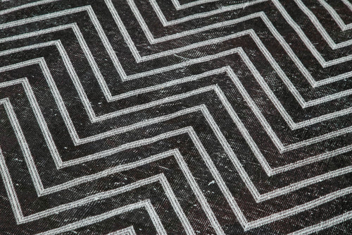 Geometric Carpet Siyah Geometrik Pamuk Yün El Dokuma Halısı 138x395 Agacan