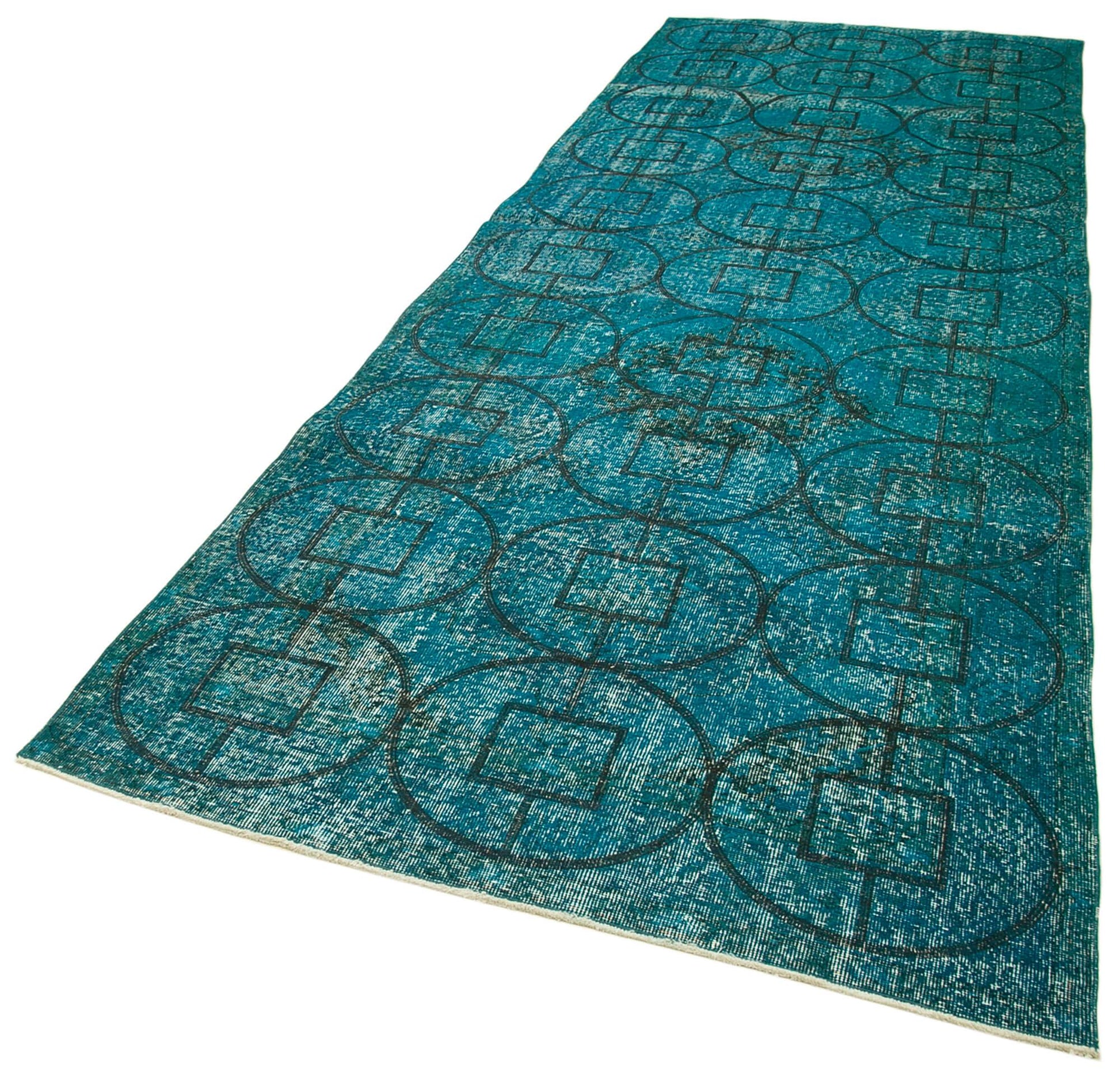 Geometric Carpet Turkuaz Geometrik Pamuk Yün El Dokuma Halısı 141x414 Agacan