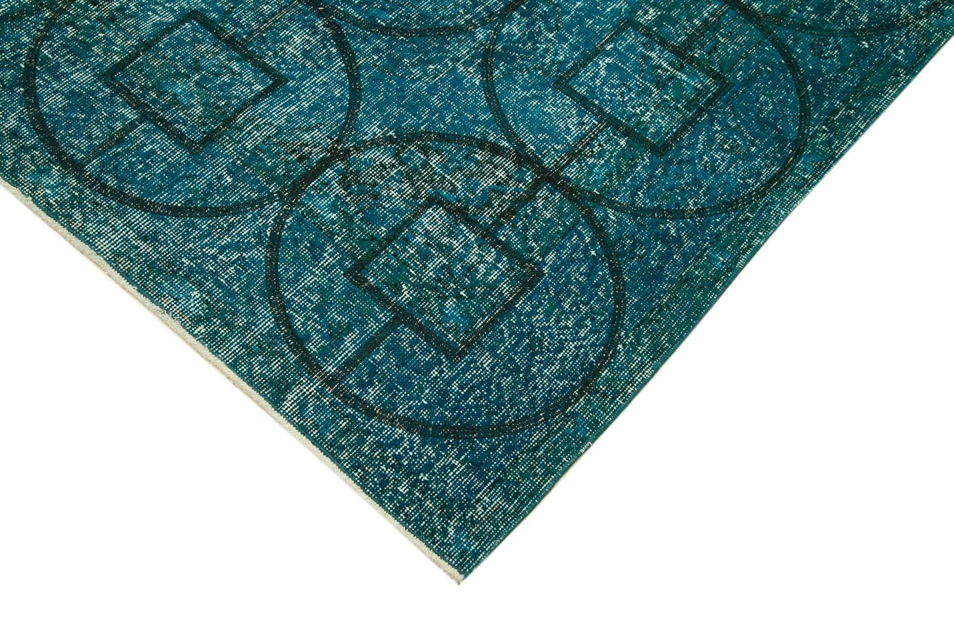 Geometric Carpet Turkuaz Geometrik Pamuk Yün El Dokuma Halısı 141x414 Agacan