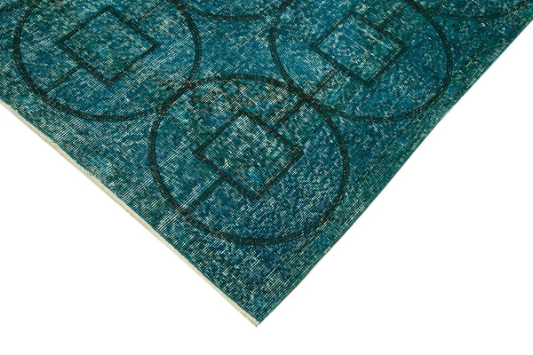 Geometric Carpet Turkuaz Geometrik Pamuk Yün El Dokuma Halısı 141x414 Agacan