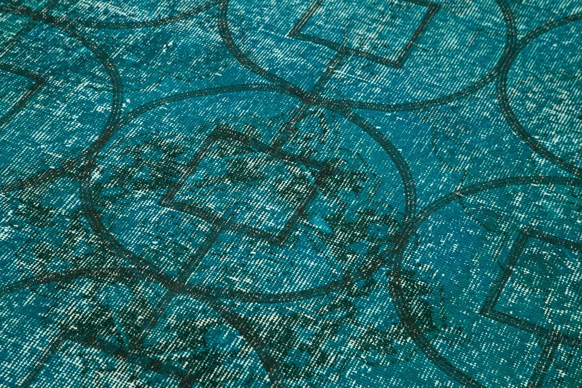 Geometric Carpet Turkuaz Geometrik Pamuk Yün El Dokuma Halısı 141x414 Agacan