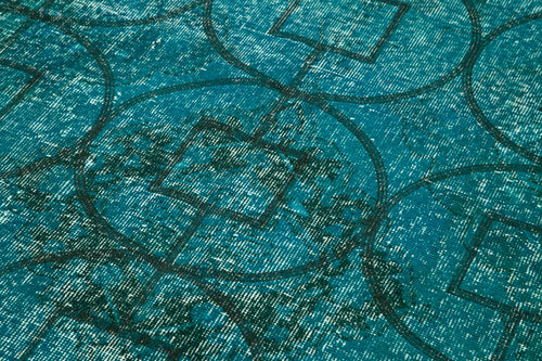 Geometric Carpet Turkuaz Geometrik Pamuk Yün El Dokuma Halısı 141x414 Agacan