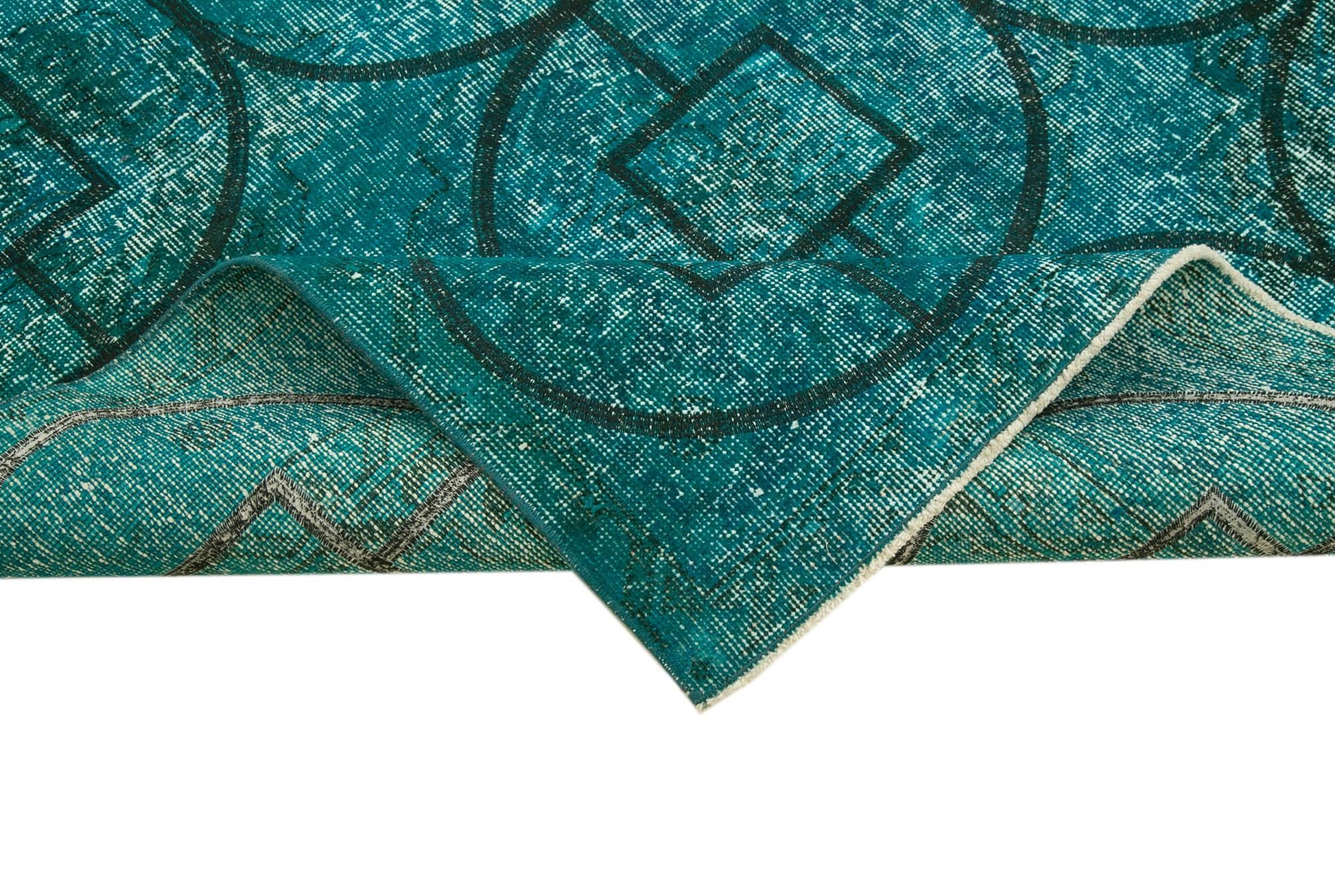 Geometric Carpet Turkuaz Geometrik Pamuk Yün El Dokuma Halısı 141x414 Agacan