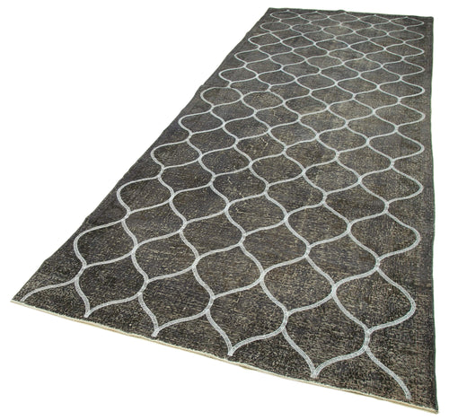Geometric Carpet Gri Geometrik Pamuk Yün El Dokuma Halısı 140x427 Agacan