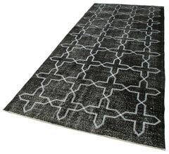 Geometric Carpet Siyah Geometrik Pamuk Yün El Dokuma Halısı 142x371 Agacan