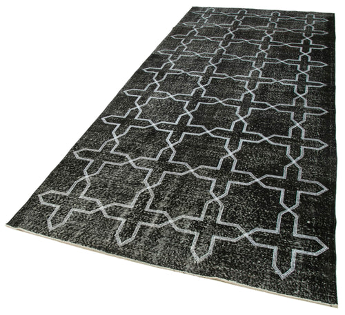 Geometric Carpet Siyah Geometrik Pamuk Yün El Dokuma Halısı 142x371 Agacan
