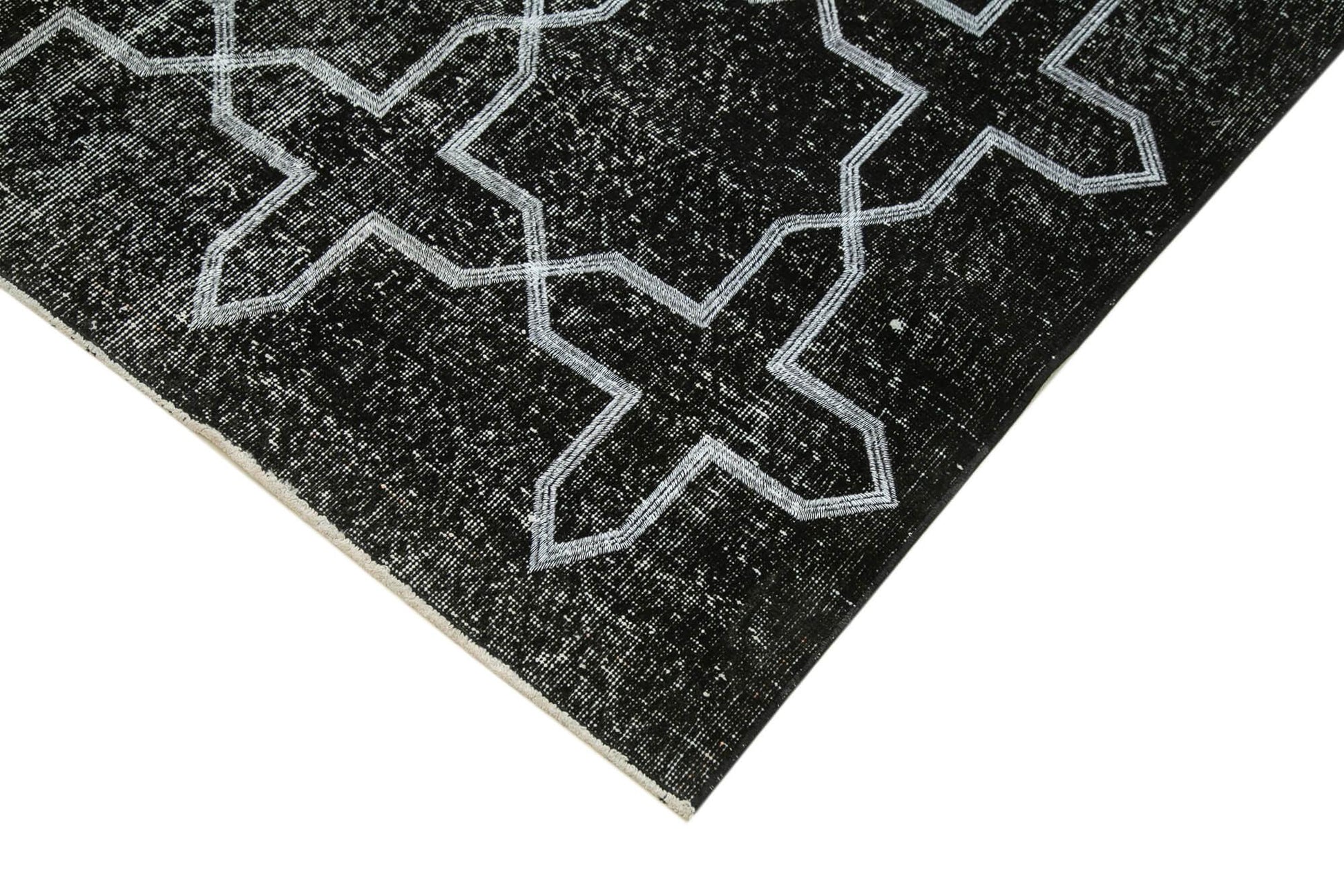 Geometric Carpet Siyah Geometrik Pamuk Yün El Dokuma Halısı 142x371 Agacan