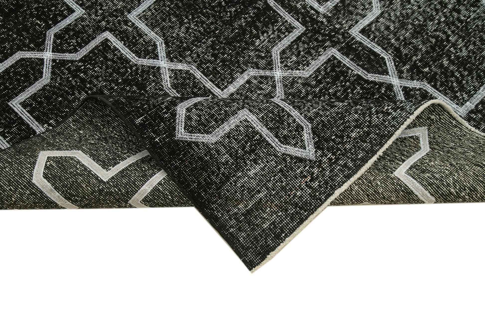 Geometric Carpet Siyah Geometrik Pamuk Yün El Dokuma Halısı 142x371 Agacan