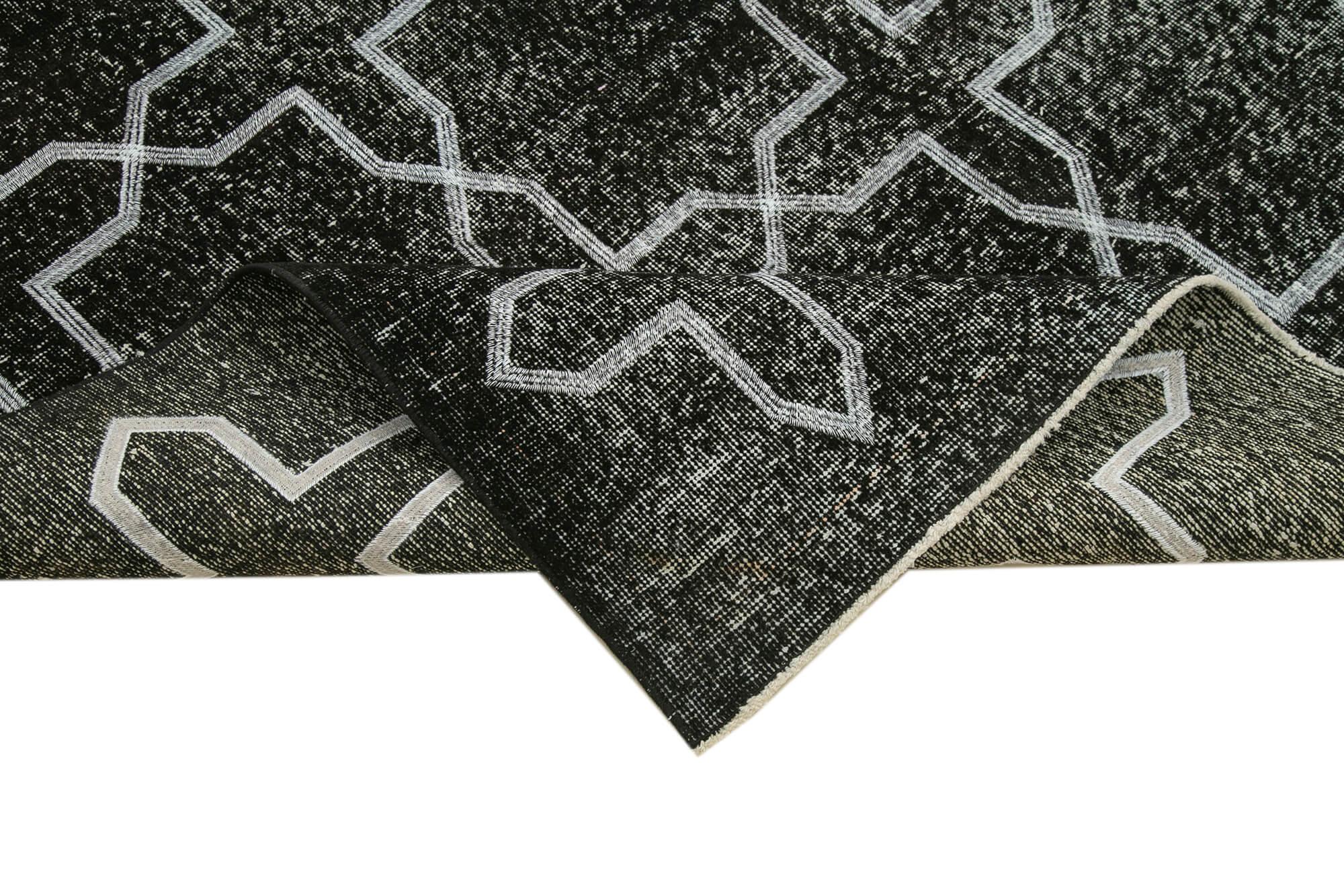 Geometric Carpet Siyah Geometrik Pamuk Yün El Dokuma Halısı 142x371 Agacan