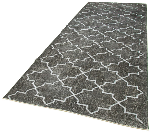 Geometric Carpet Gri Geometrik Pamuk Yün El Dokuma Halısı 148x388 Agacan