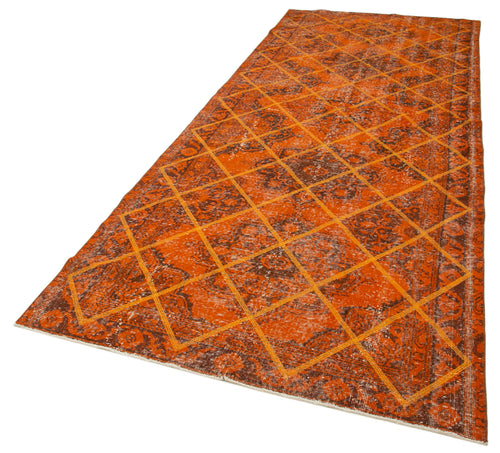 Geometric Carpet Turuncu Geometrik Pamuk Yün El Dokuma Halısı 141x375 Agacan