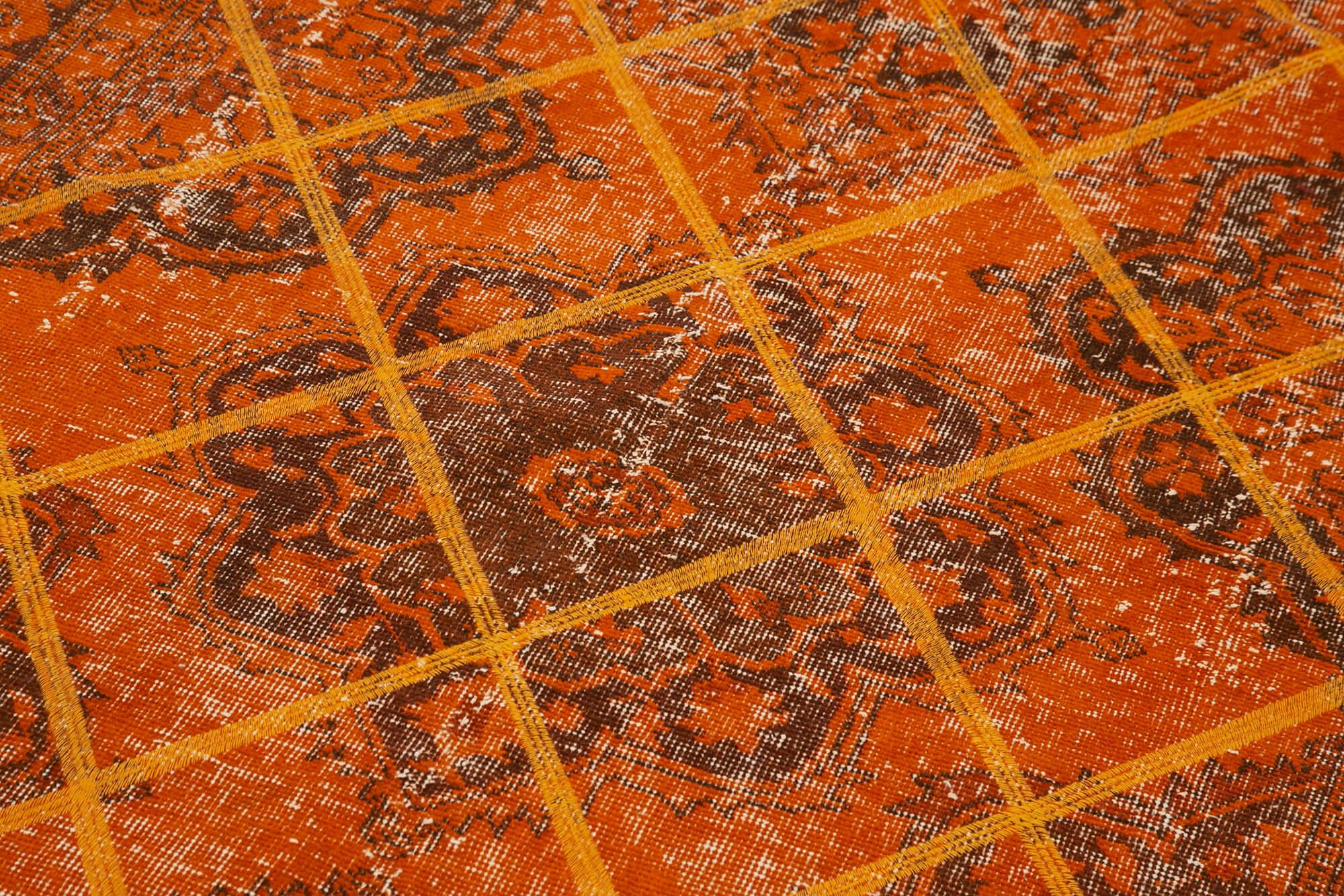 Geometric Carpet Turuncu Geometrik Pamuk Yün El Dokuma Halısı 141x375 Agacan