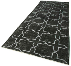 Geometric Carpet Siyah Geometrik Pamuk Yün El Dokuma Halısı 141x386 Agacan