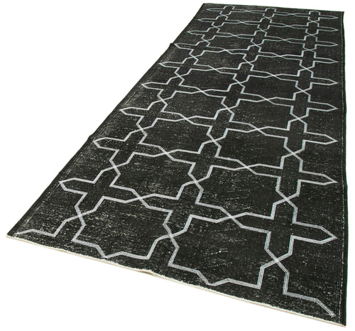 Geometric Carpet Siyah Geometrik Pamuk Yün El Dokuma Halısı 141x386 Agacan
