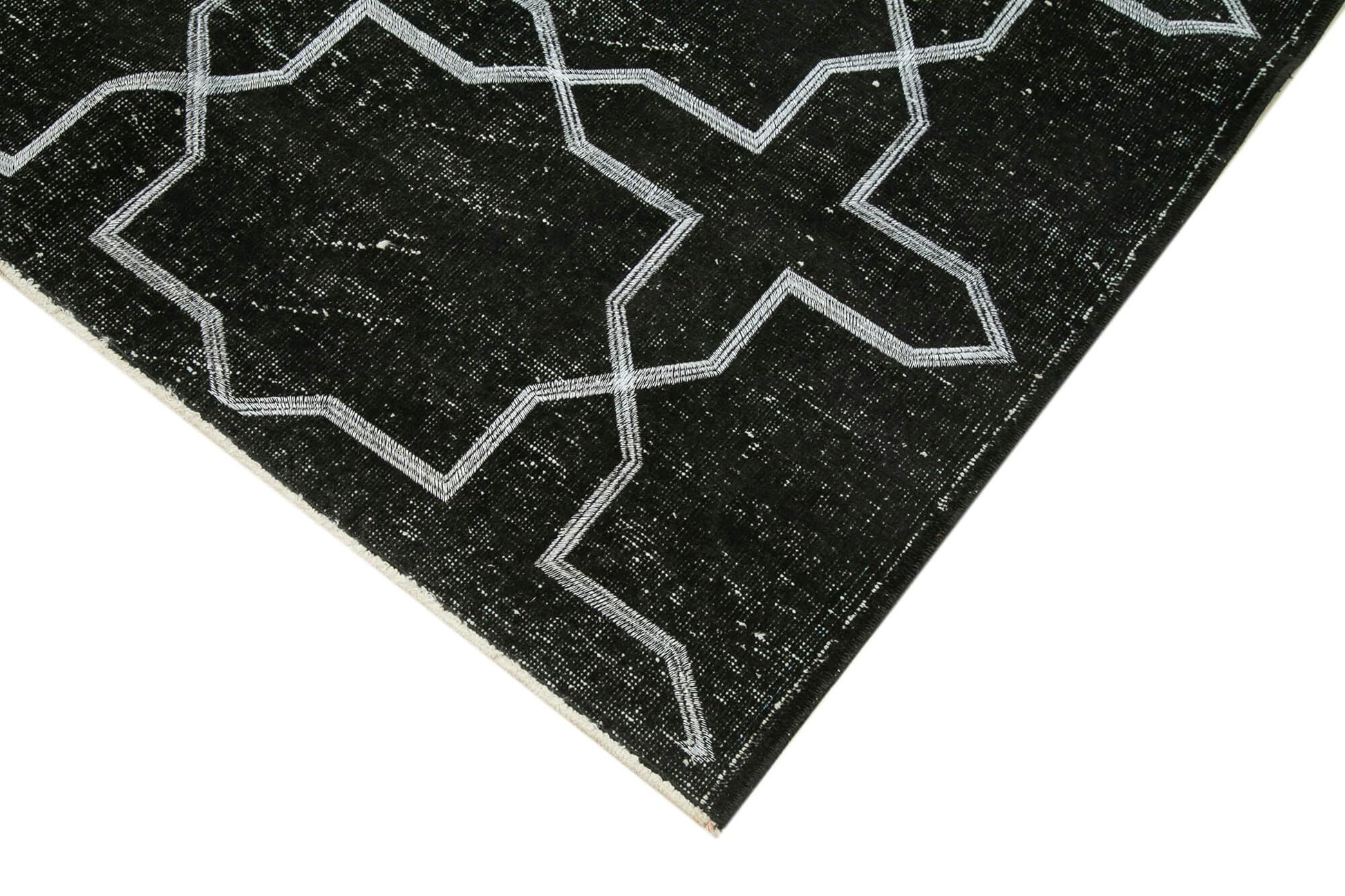 Geometric Carpet Siyah Geometrik Pamuk Yün El Dokuma Halısı 141x386 Agacan