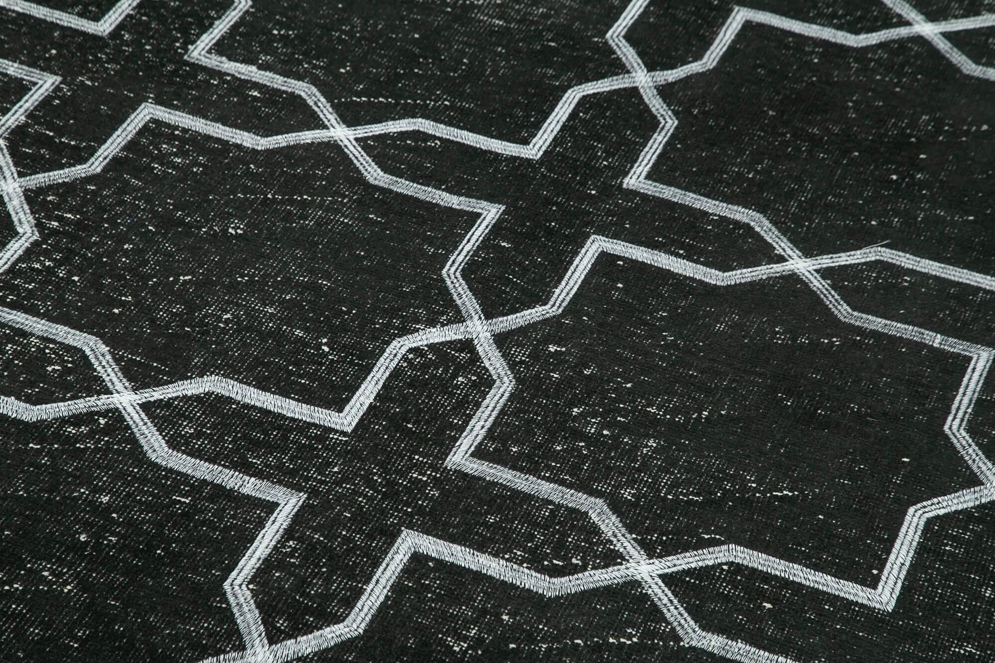 Geometric Carpet Siyah Geometrik Pamuk Yün El Dokuma Halısı 141x386 Agacan