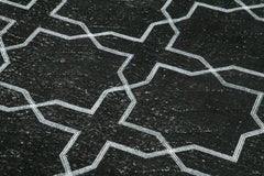 Geometric Carpet Siyah Geometrik Pamuk Yün El Dokuma Halısı 141x386 Agacan