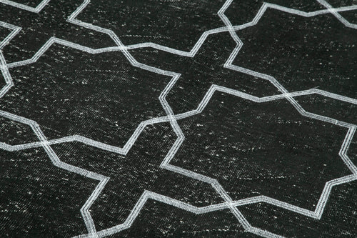 Geometric Carpet Siyah Geometrik Pamuk Yün El Dokuma Halısı 141x386 Agacan