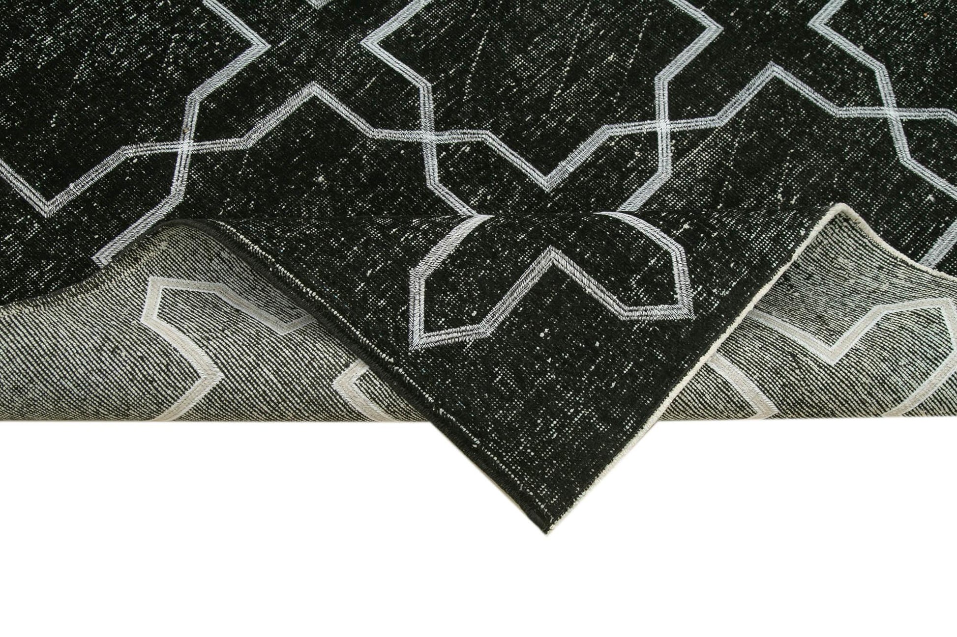 Geometric Carpet Siyah Geometrik Pamuk Yün El Dokuma Halısı 141x386 Agacan