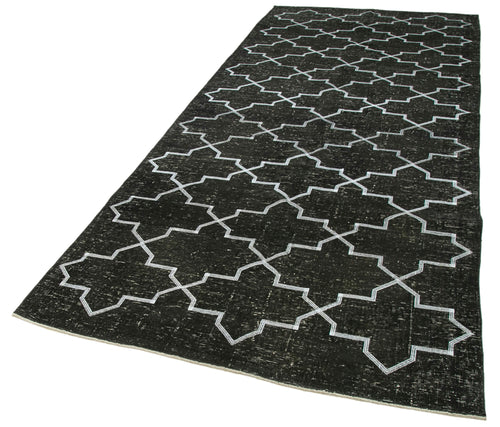 Geometric Carpet Siyah Geometrik Pamuk Yün El Dokuma Halısı 147x379 Agacan