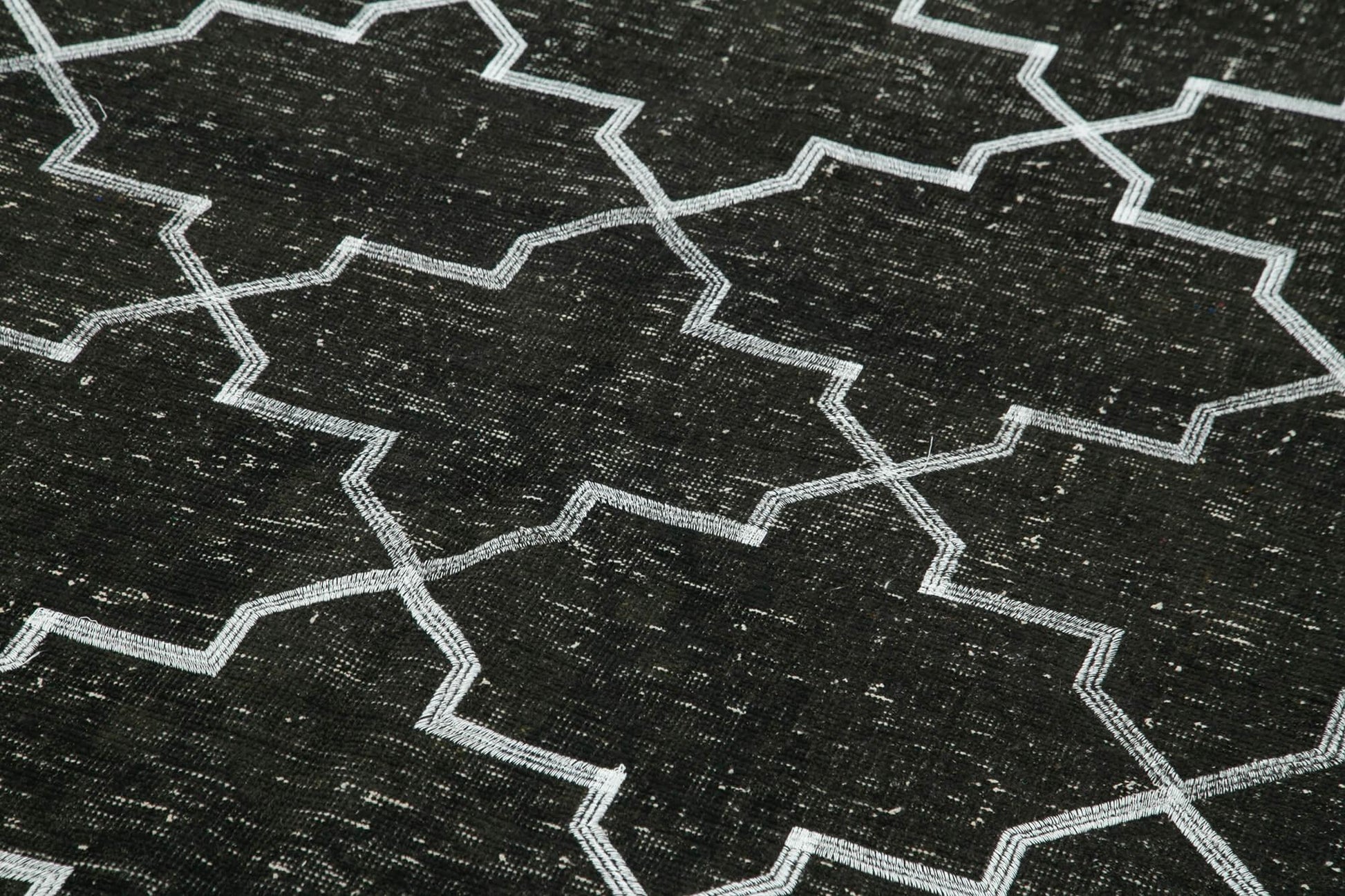 Geometric Carpet Siyah Geometrik Pamuk Yün El Dokuma Halısı 147x379 Agacan