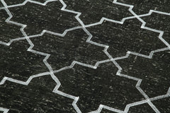 Geometric Carpet Siyah Geometrik Pamuk Yün El Dokuma Halısı 147x379 Agacan