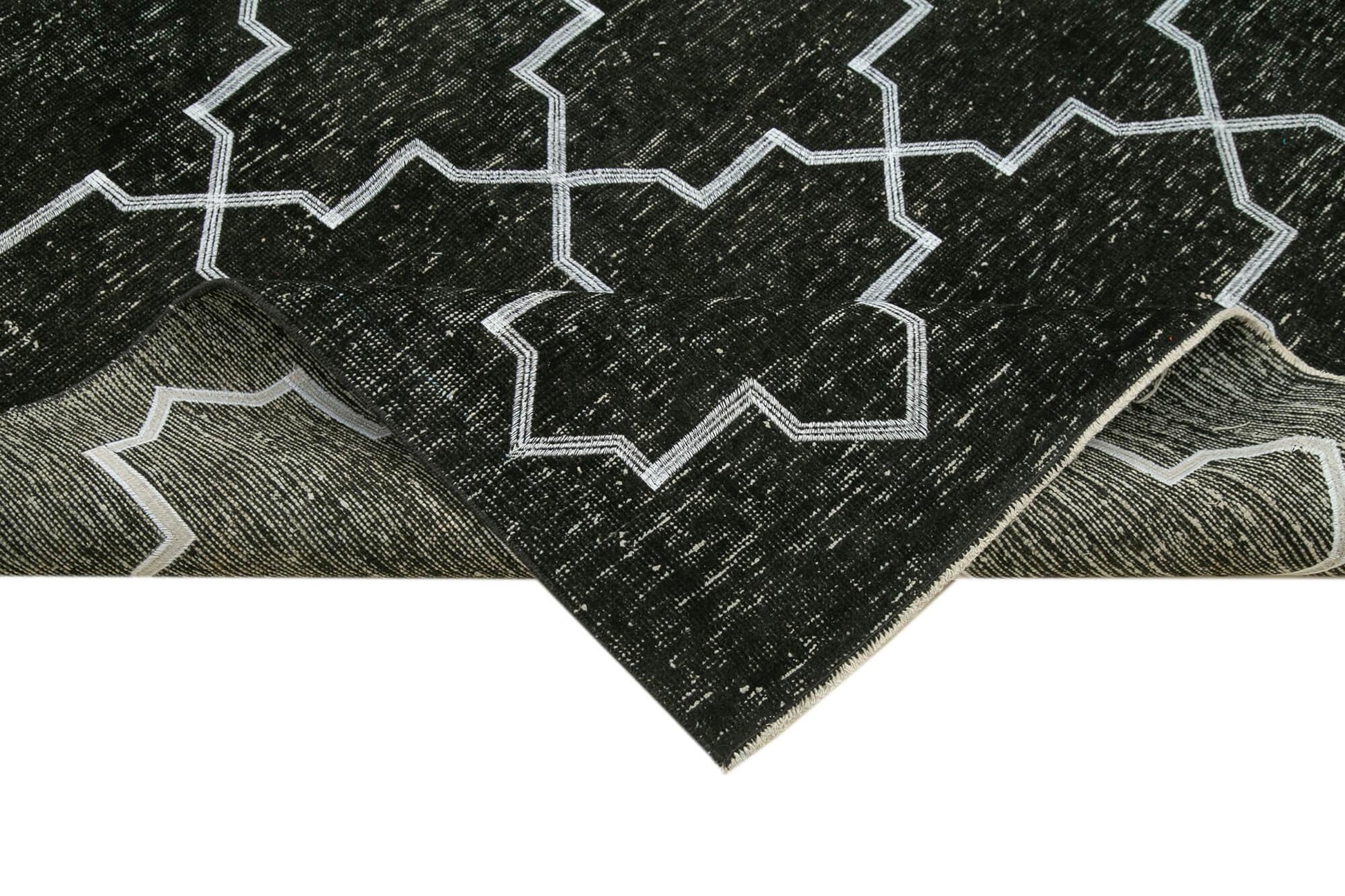 Geometric Carpet Siyah Geometrik Pamuk Yün El Dokuma Halısı 147x379 Agacan