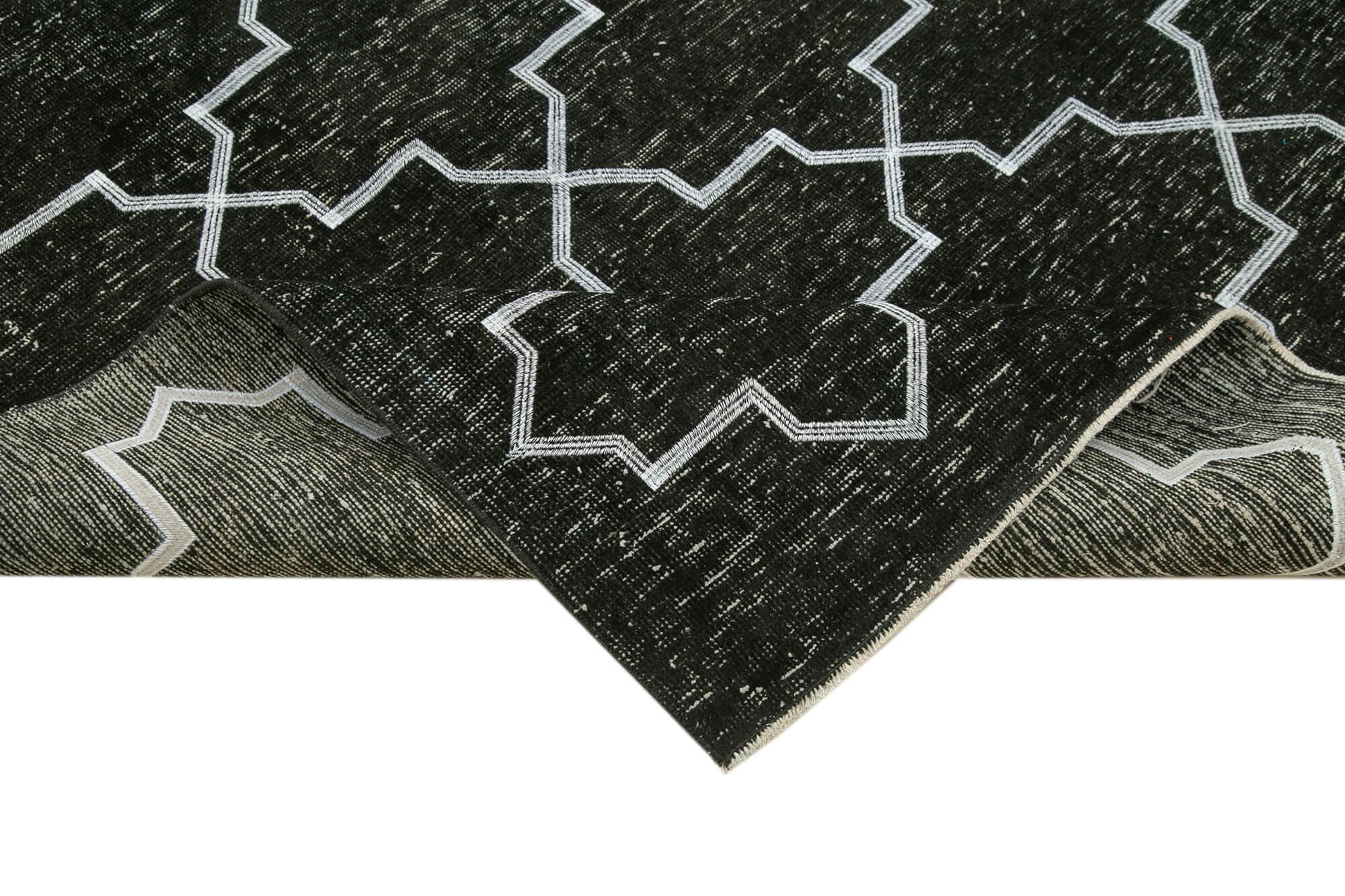 Geometric Carpet Siyah Geometrik Pamuk Yün El Dokuma Halısı 147x379 Agacan