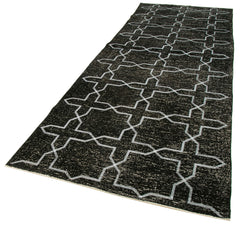 Geometric Carpet Siyah Geometrik Pamuk Yün El Dokuma Halısı 139x384 Agacan