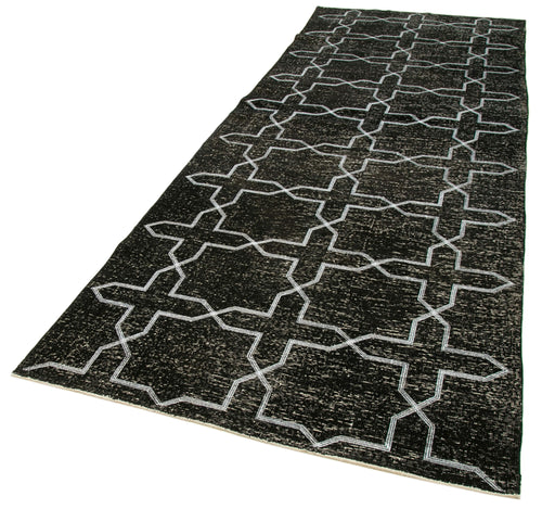 Geometric Carpet Siyah Geometrik Pamuk Yün El Dokuma Halısı 139x384 Agacan