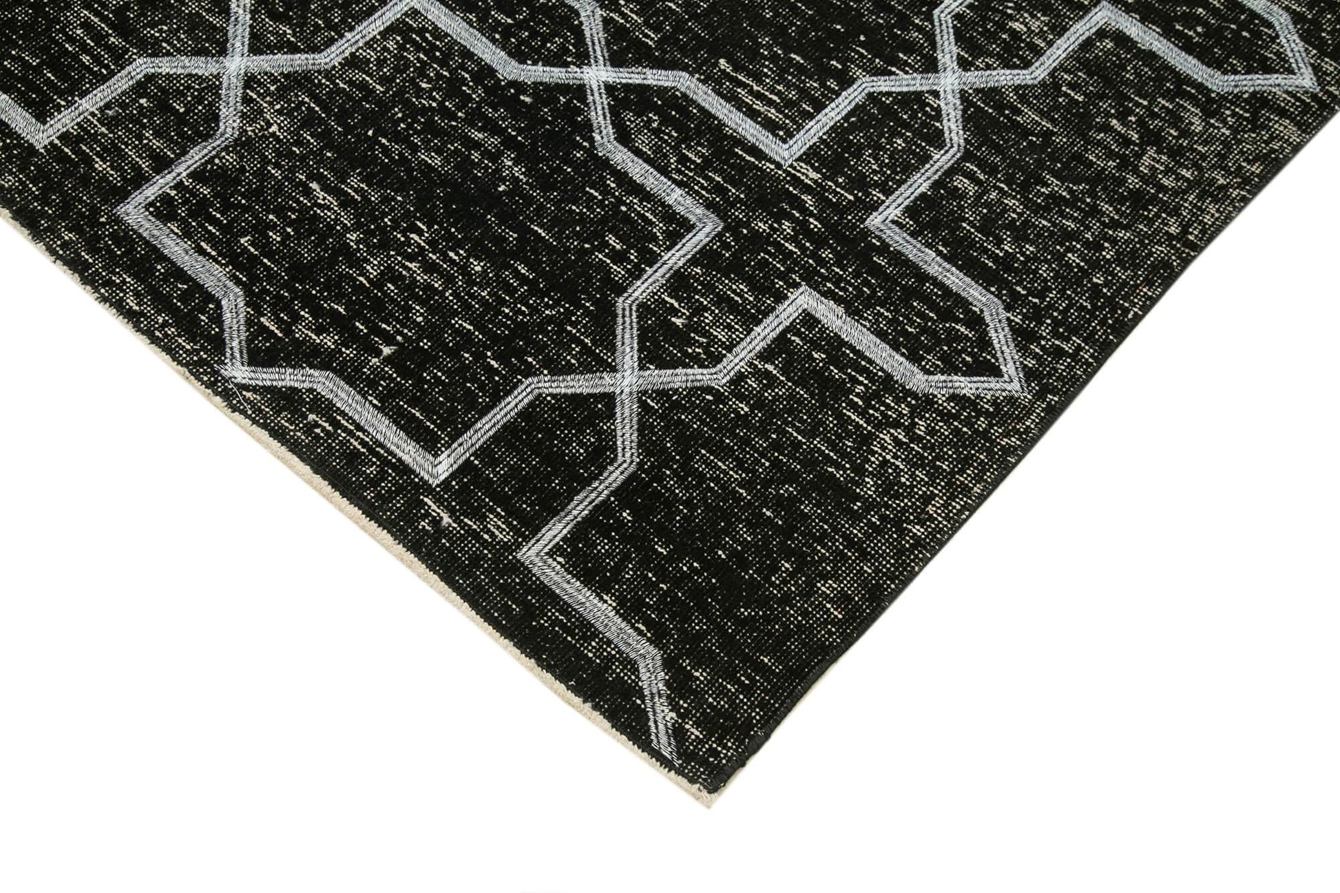 Geometric Carpet Siyah Geometrik Pamuk Yün El Dokuma Halısı 139x384 Agacan