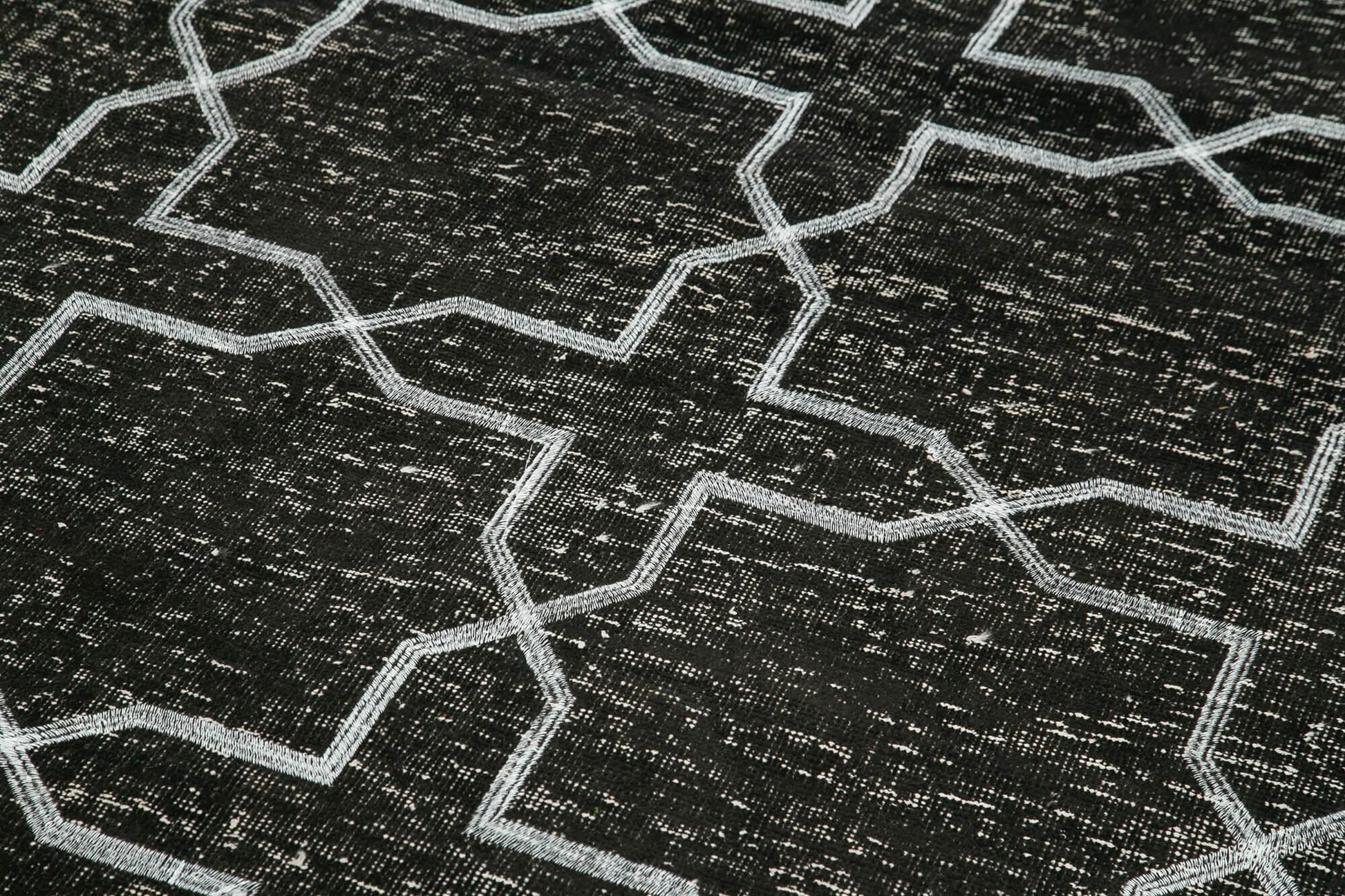 Geometric Carpet Siyah Geometrik Pamuk Yün El Dokuma Halısı 139x384 Agacan
