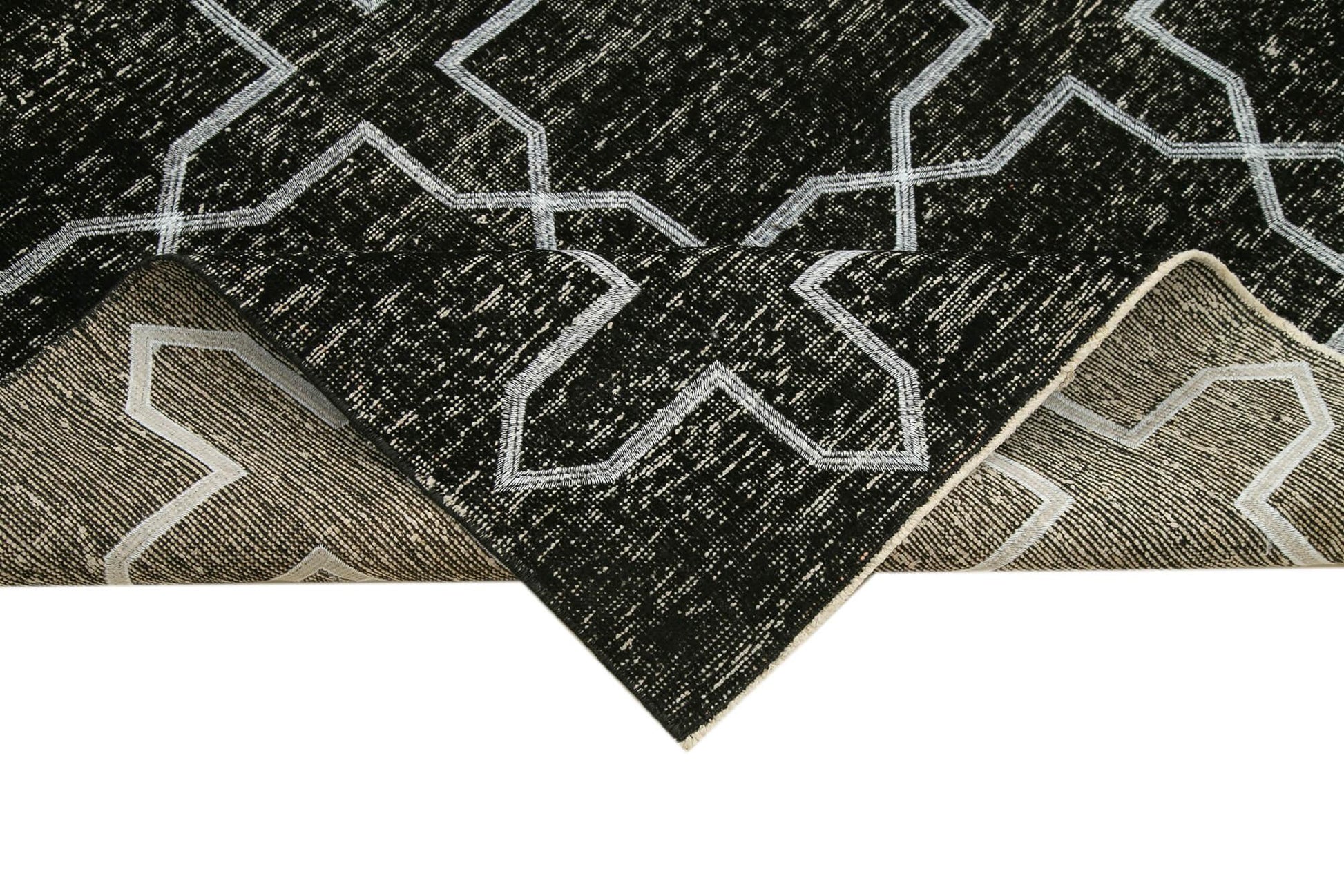 Geometric Carpet Siyah Geometrik Pamuk Yün El Dokuma Halısı 139x384 Agacan