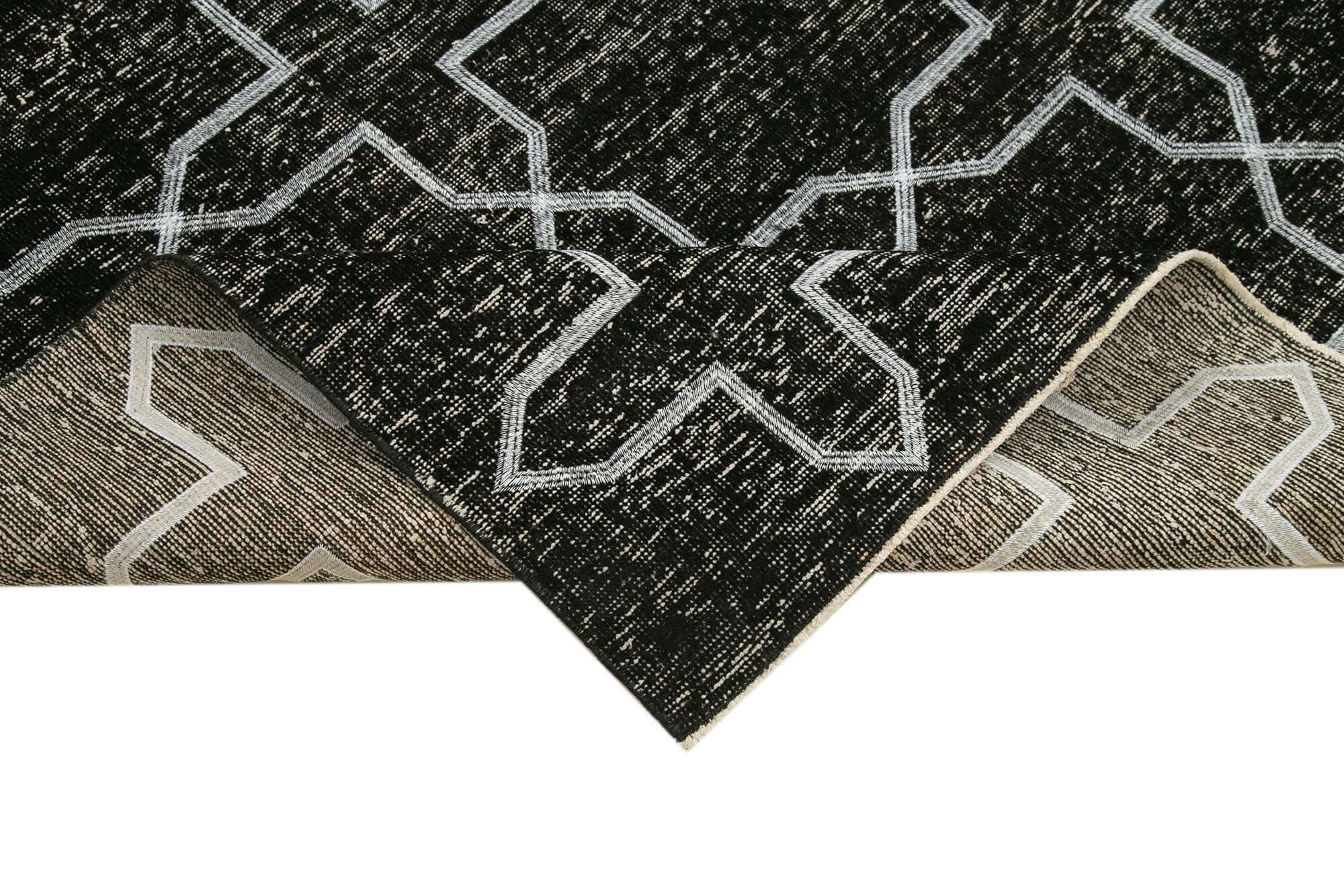 Geometric Carpet Siyah Geometrik Pamuk Yün El Dokuma Halısı 139x384 Agacan