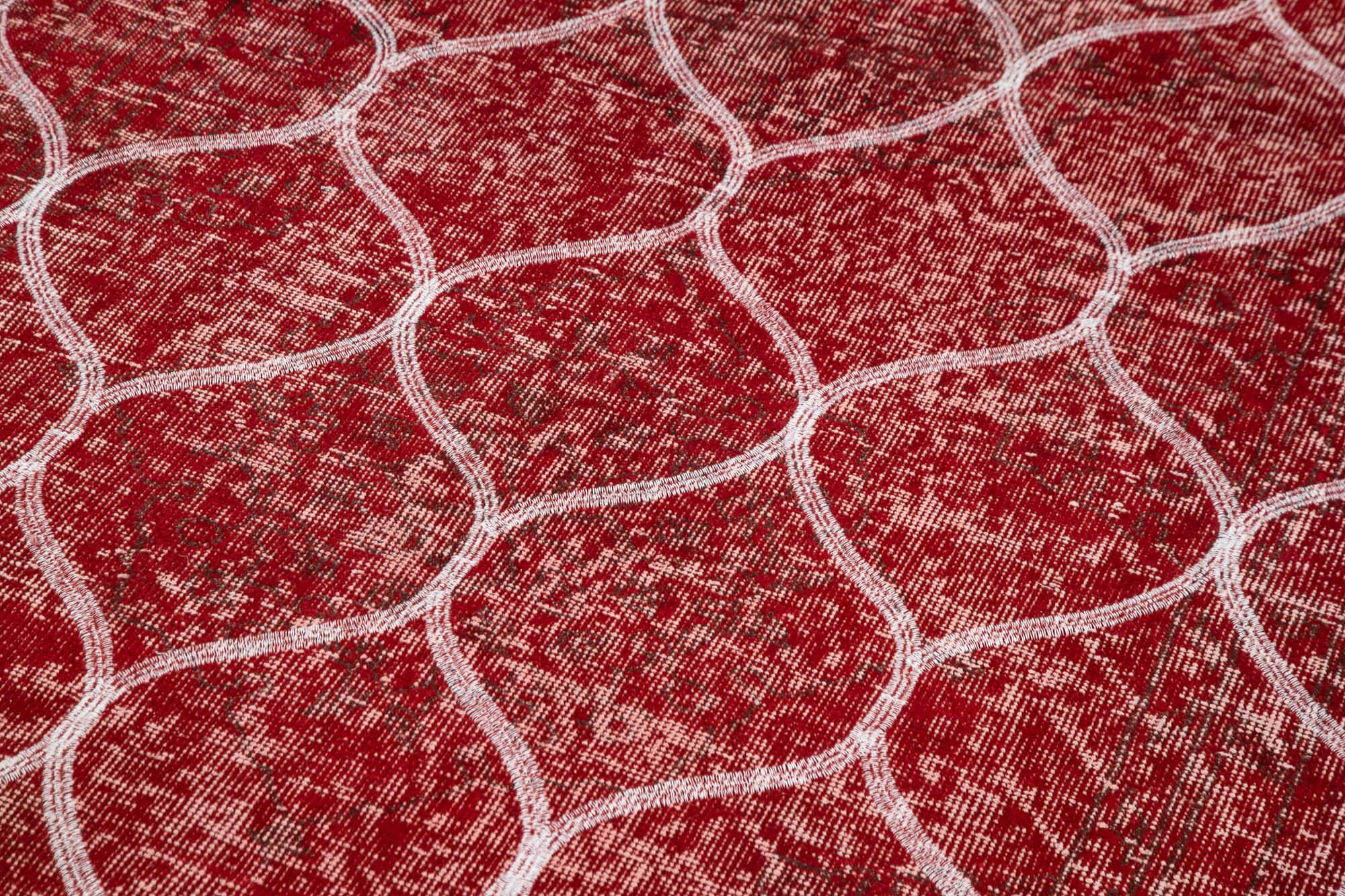 Geometric Carpet Kırmızı Geometrik Pamuk Yün El Dokuma Halısı 145x366 Agacan