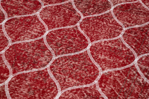 Geometric Carpet Kırmızı Geometrik Pamuk Yün El Dokuma Halısı 145x366 Agacan