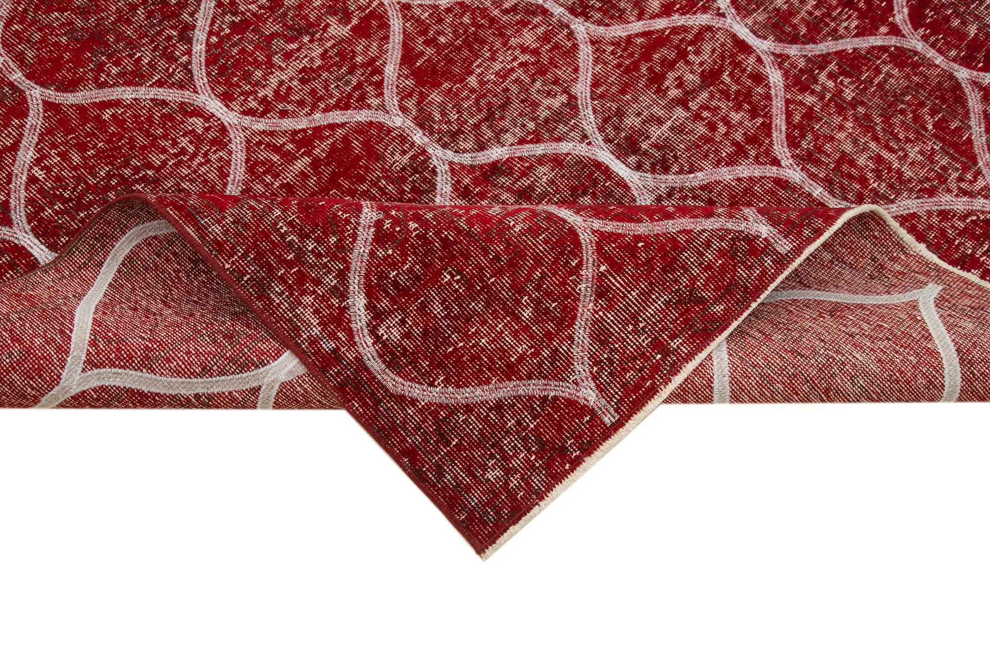 Geometric Carpet Kırmızı Geometrik Pamuk Yün El Dokuma Halısı 145x366 Agacan