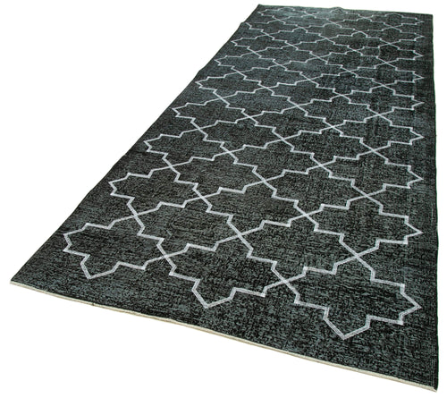 Geometric Carpet Siyah Geometrik Pamuk Yün El Dokuma Halısı 150x372 Agacan