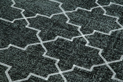 Geometric Carpet Siyah Geometrik Pamuk Yün El Dokuma Halısı 150x372 Agacan