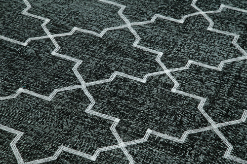 Geometric Carpet Siyah Geometrik Pamuk Yün El Dokuma Halısı 150x372 Agacan
