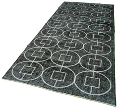Geometric Carpet Siyah Geometrik Pamuk Yün El Dokuma Halısı 144x369 Agacan