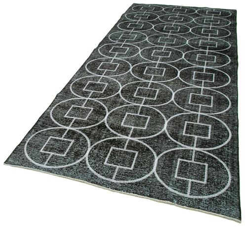 Geometric Carpet Siyah Geometrik Pamuk Yün El Dokuma Halısı 144x369 Agacan