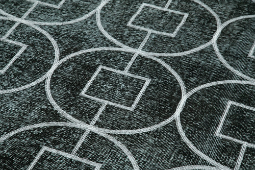 Geometric Carpet Siyah Geometrik Pamuk Yün El Dokuma Halısı 144x369 Agacan