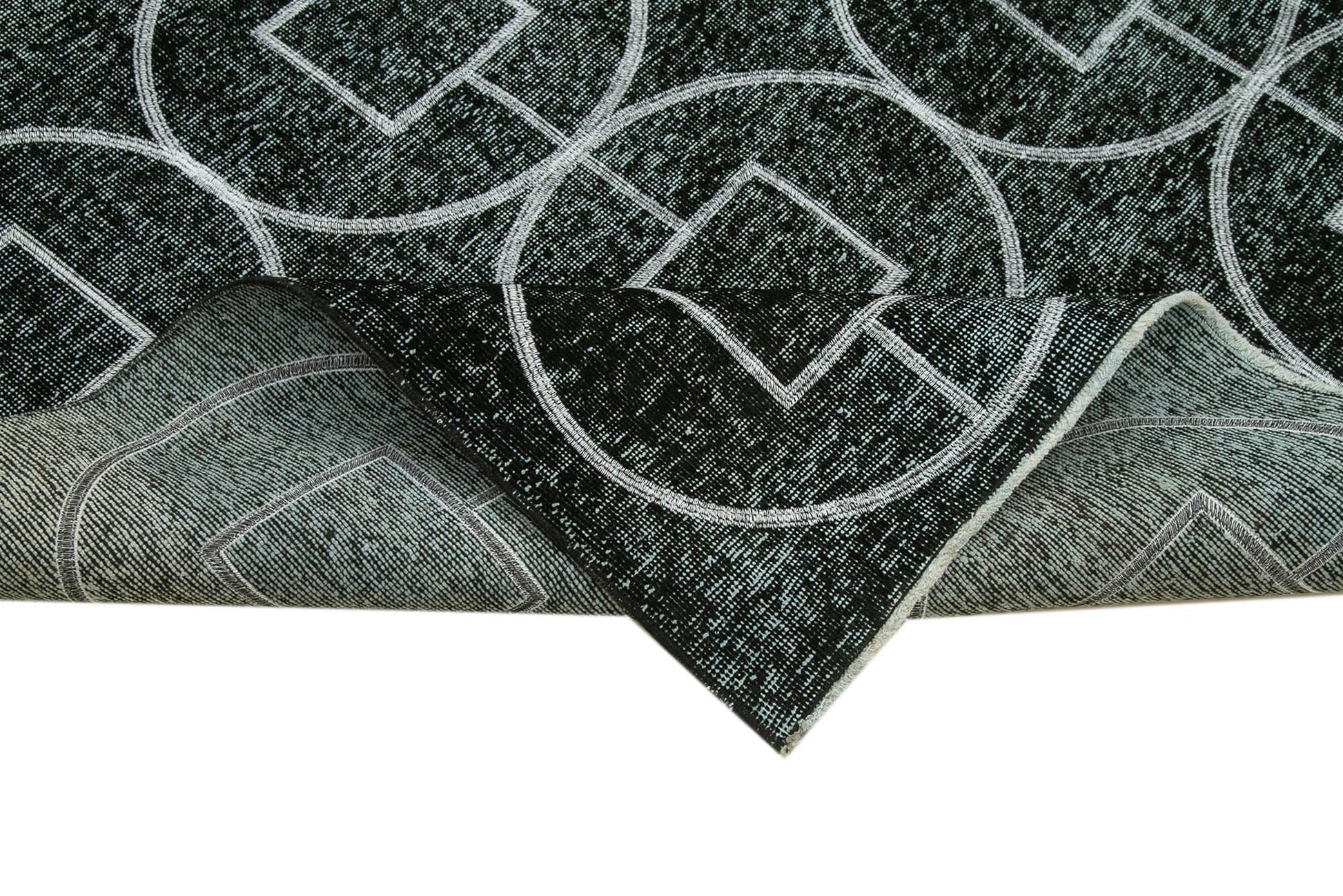 Geometric Carpet Siyah Geometrik Pamuk Yün El Dokuma Halısı 144x369 Agacan