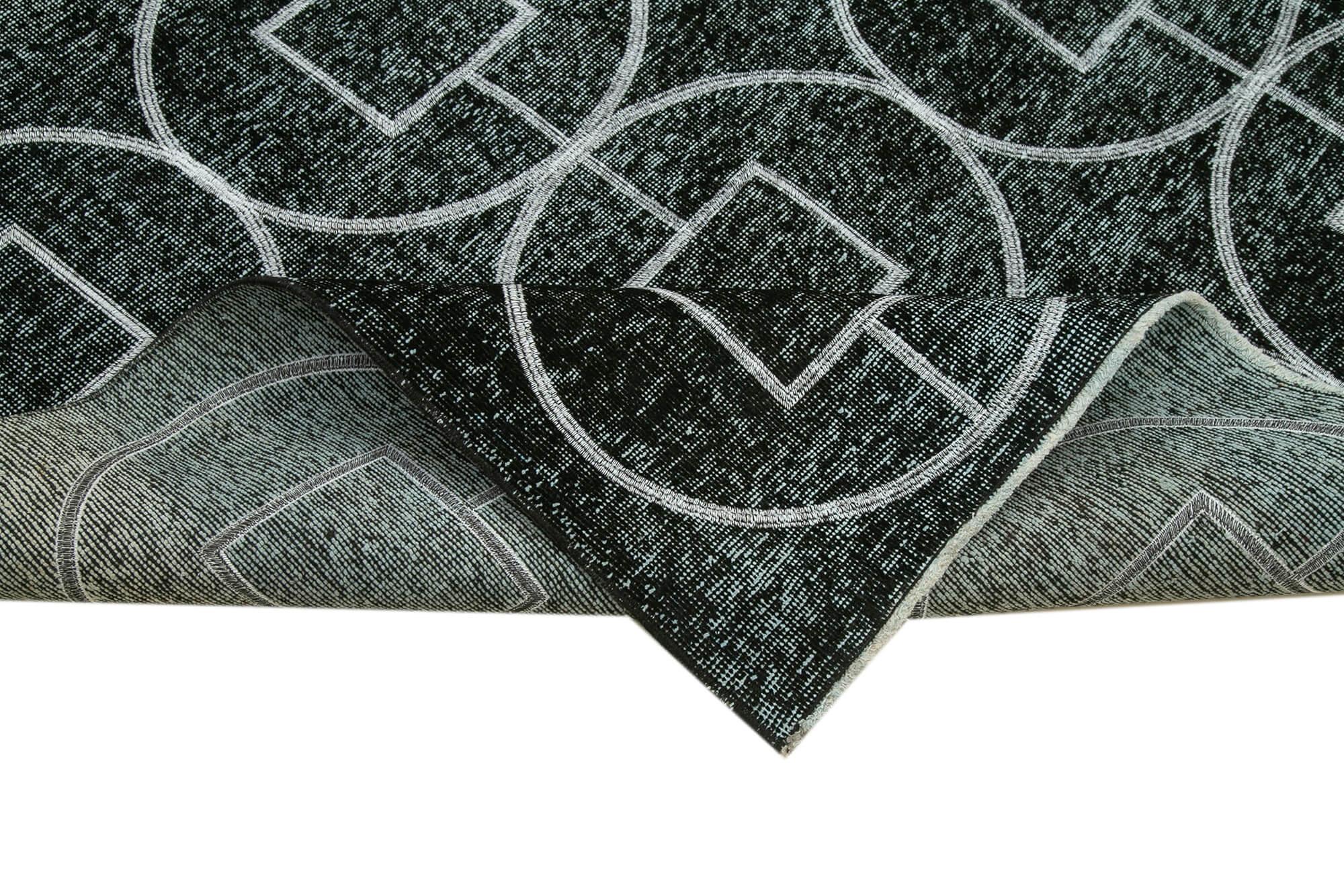 Geometric Carpet Siyah Geometrik Pamuk Yün El Dokuma Halısı 144x369 Agacan