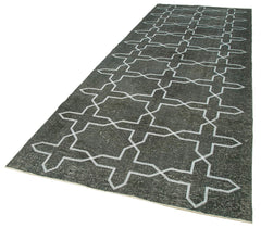 Geometric Carpet Gri Geometrik Pamuk Yün El Dokuma Halısı 146x405 Agacan