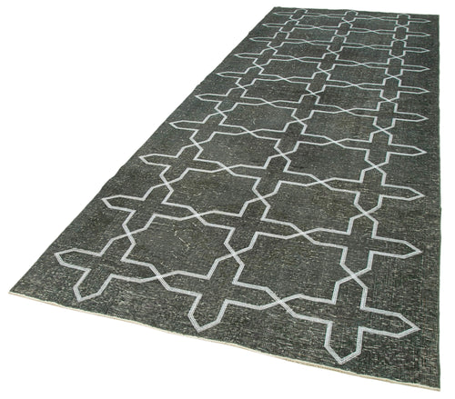 Geometric Carpet Gri Geometrik Pamuk Yün El Dokuma Halısı 146x405 Agacan