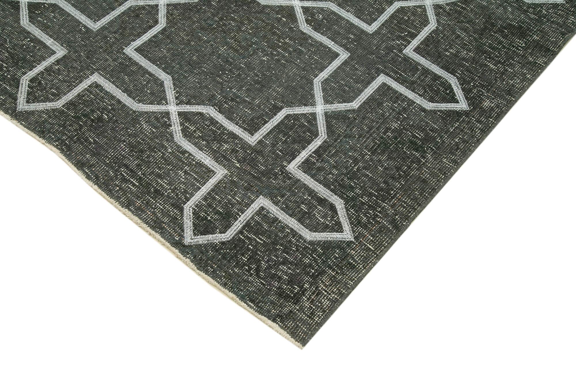 Geometric Carpet Gri Geometrik Pamuk Yün El Dokuma Halısı 146x405 Agacan
